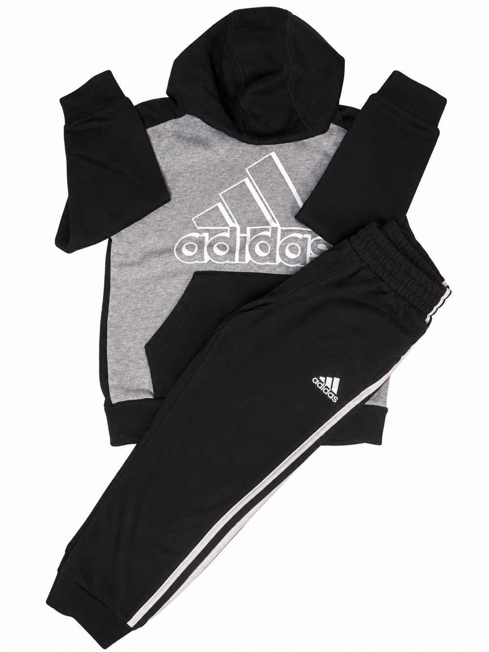 adidas Youth Small Matching Hoodie Jogger Set Black Gray 2-Piece